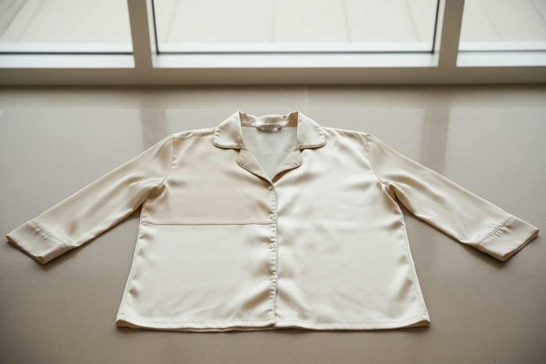 A silk garment with a subtle dull patch and a recovered sheen beside it