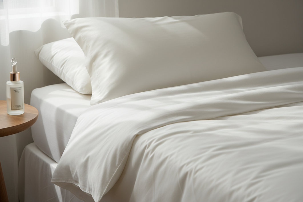 Silk pillowcase care scene after skincare residue exposure