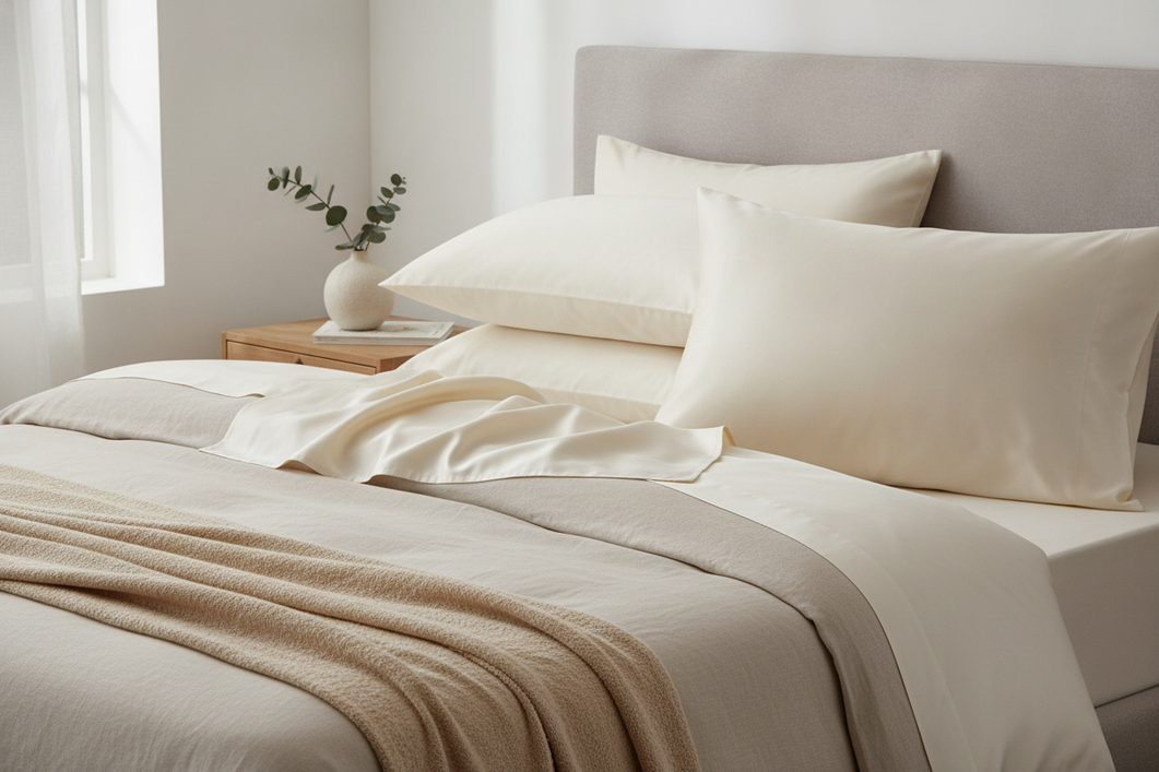Silk pillowcase on a bed for sensitive-skin shoppers