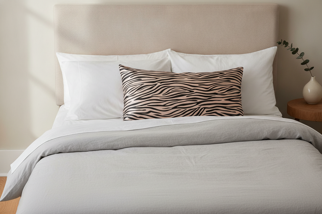 Silk pillowcase on a neatly made bed