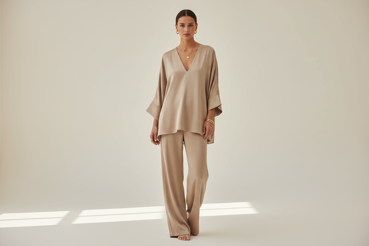 Silk co-ord set styled as an effortless luxury outfit