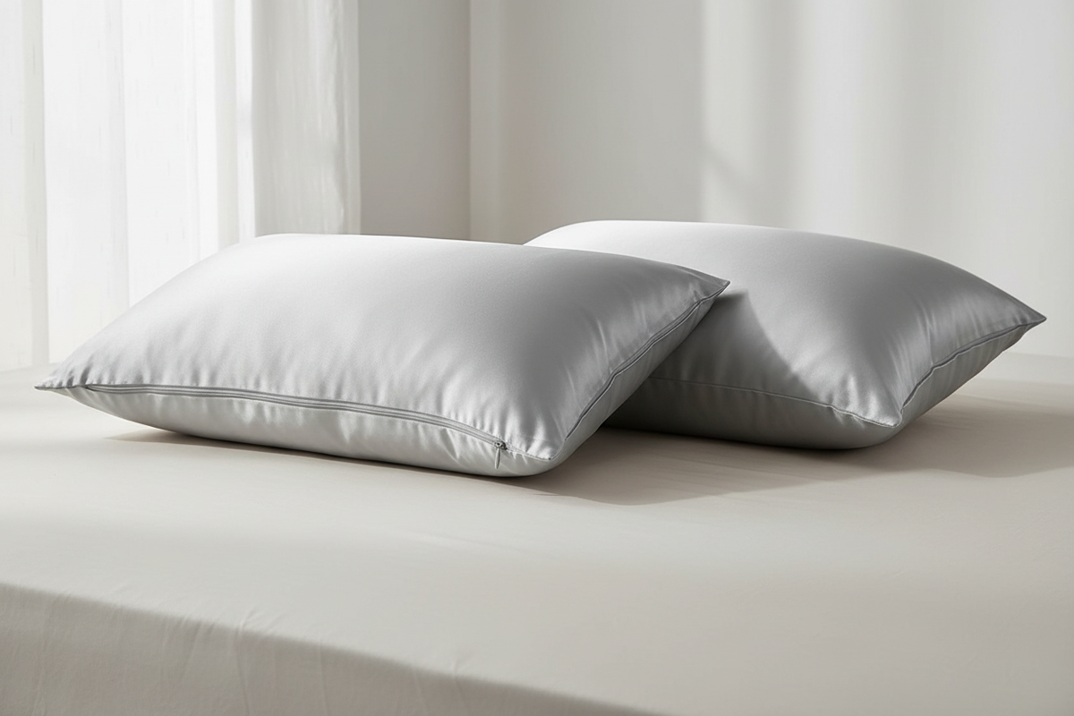 Hidden zipper and envelope silk pillowcases side by side