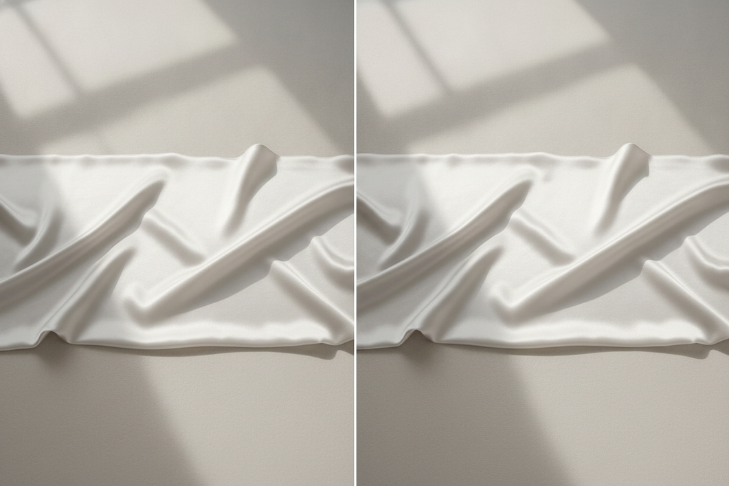 Side-by-side silk and polyester fabric texture comparison