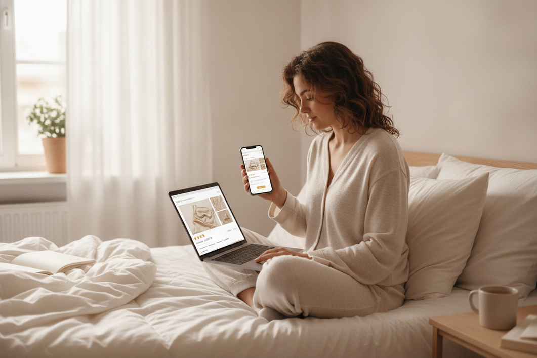 Shoppers comparing silk reviews and product details on a shopping page