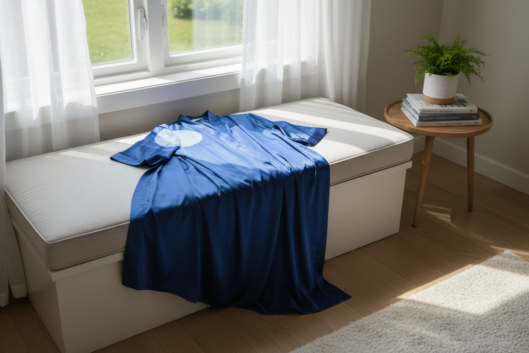 Silk garment with a faded pale patch near a sunlit window