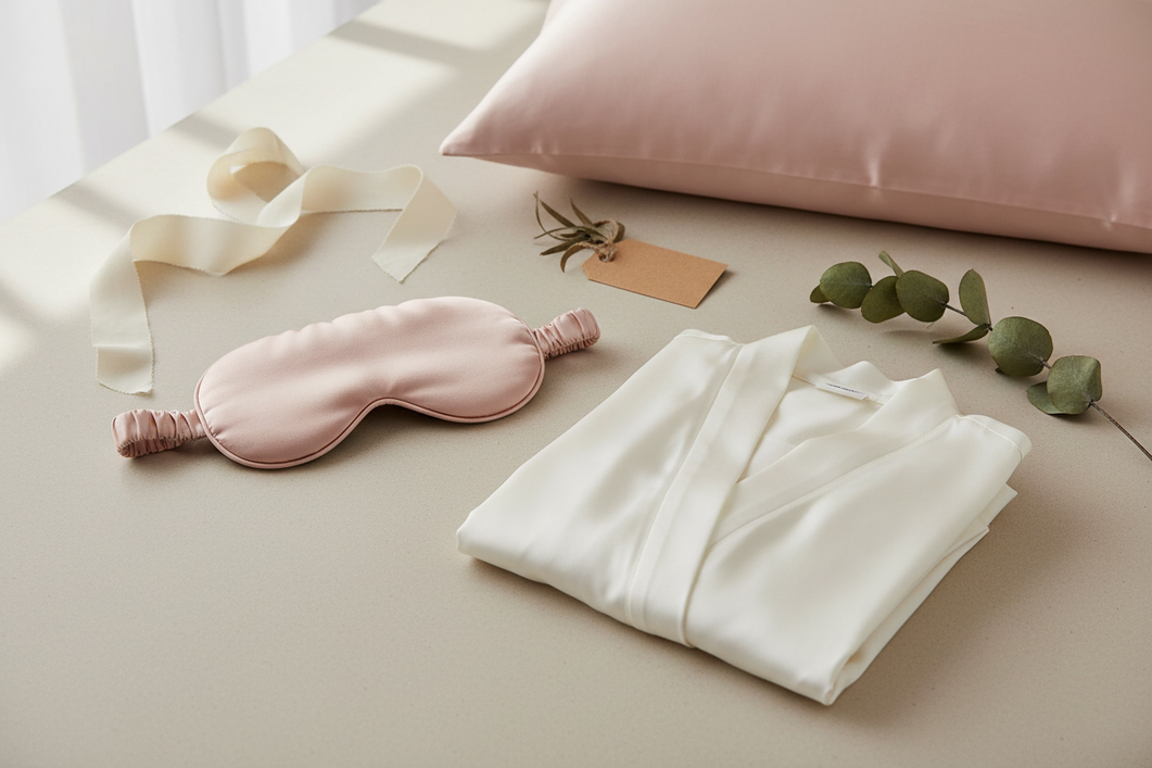 Silk gift set and single silk item arranged for a gift comparison