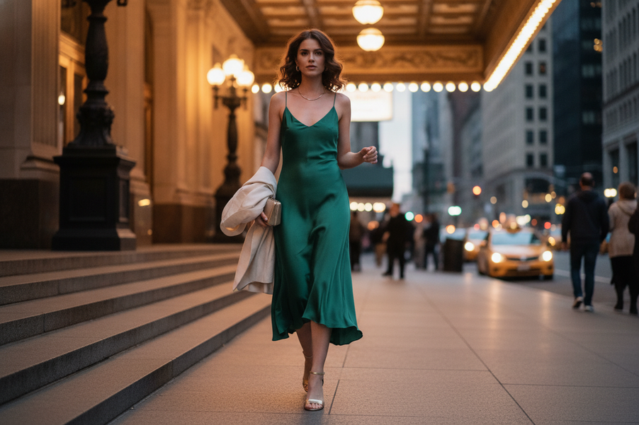 Elegant summer theater outfit for a warm walk and cool indoor seating