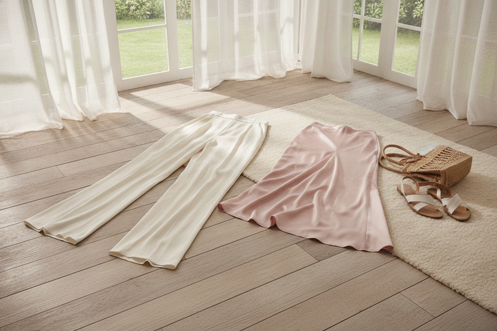 Silk pants and silk skirt styled for a summer outfit comparison
