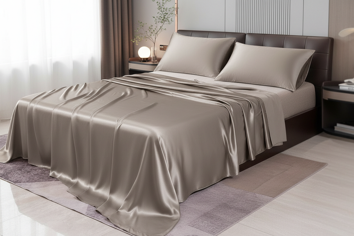 Silk pillowcase bedding set styled on a neatly made bed for a value comparison guide