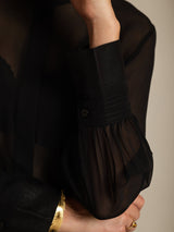 [Black] SilkSilky  Long Sleeve Lapel Collar Women's Blouse 004