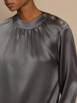 [Dark Gray] SilkSilky  Long Sleeve Round Neck Women's Blouse 006