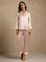 [Pink] SilkSilky  Long Sleeve Lapel Collar Women's Pajamas 007