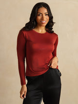 [Fired Brick] SilkSilky  Long Sleeve Crew Neck Women's T-Shirt 003