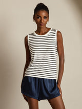 [White Stripe] SilkSilky  Sleeveless Round Neck Camisole Top 008
