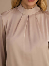 [Coffee] SilkSilky Long Sleeve Stand Collar Women's Blouse 006