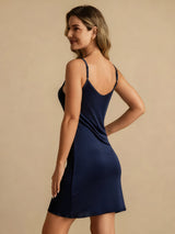 [Dark Blue] SilkSilky  Spaghetti Strap Round Neck Nightgown 002