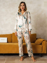 [Tropical Jungle] SilkSilky  Long Sleeve Lapel Collar Women's Pajamas 009