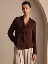 [Bitter Chocolate] SilkSilky  Long Sleeve Tie Neck Women's Blouse 003