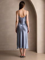 [Grayish Blue] SilkSilky  Spaghetti Strap V Neck Dress 002