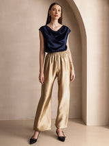 [Dark Blue] SilkSilky  Cap Sleeve Cowl Neck Women's T-Shirt 006