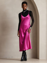 [Rose Red] SilkSilky  Spaghetti Strap V Neck Dress 004
