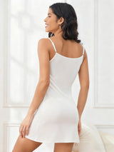 [White] SilkSilky  Spaghetti Strap Round Neck Nightgown 002