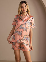 [Pink Cat] SilkSilky  Short Sleeve Lapel Collar Women's Pajamas 003