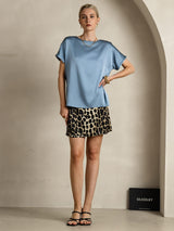 [Grayish Blue] SilkSilky  Short Sleeve Boat Neck Women's T-Shirt 006