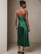 [Green] SilkSilky  Spaghetti Strap V Neck Dress 002
