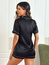[Black] SilkSilky  Short Sleeve Lapel Collar Women's Pajamas 002