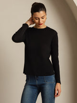 [Black] SilkSilky  Long Sleeve Crew Neck Women's T-Shirt 006