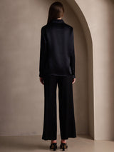 [Black] SilkSilky  Long Sleeve Lapel Collar Women's Shirts 002