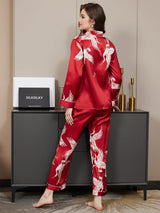 [Dark Red] SilkSilky  Long Sleeve Lapel Collar Women's Pajamas 006