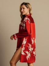 [Dark Red] SilkSilky  Long Sleeve Lapel Collar Nightshirt 002