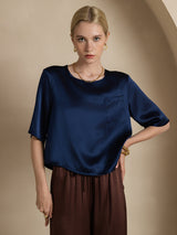 [Dark Blue] SilkSilky  Half Sleeve Women's T-Shirt 003