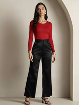 [Wine] SilkSilky  Long Sleeve Round Neck Women's T-Shirt 007