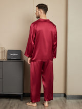 [Wine] SilkSilky  Long Sleeve Lapel Collar Men's Pajamas 002