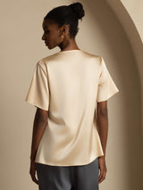 [Champagne] SilkSilky  Short Sleeve Cowl Neck Women's Blouse 002
