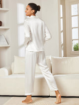 [White] SilkSilky  Long Sleeve Lapel Collar Women's Pajamas 003