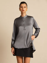 [Dark Gray] SilkSilky  Long Sleeve Stand Collar Women's Blouse 001