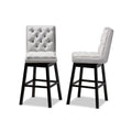 Baxton Studio Gregory Modern Transitional Light Grey Velvet Fabric Upholstered and Dark Brown Finished Wood 2-Piece Swivel Bar S