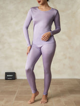 [Purple] SilkSilky  Silk Jersey Long Sleeve Round Neck Women's Long Johns 004