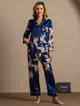 [Dark Blue] SilkSilky  Long Sleeve Lapel Collar Women's Pajamas 004