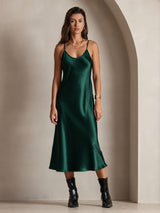 [Dark Green] SilkSilky  Spaghetti Strap V Neck Nightgown 007