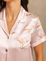 [Pink] SilkSilky  Short Sleeve Lapel Collar Women's Pajamas 004