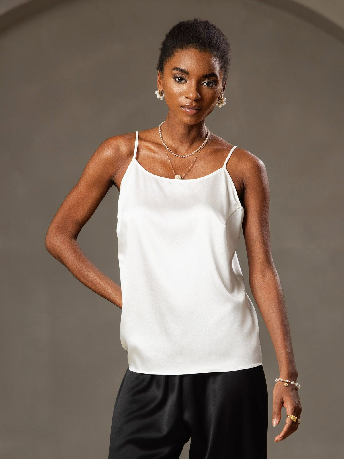 [White] SilkSilky  Spaghetti Strap Camisole Top 001