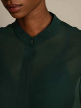 [Dark Green] SilkSilky  Long Sleeve Lapel Collar Women's Blouse 004