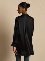 [Black] SilkSilky  Long Sleeve Stand Collar Women's Blouse 002
