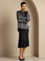 [Dark Gray] SilkSilky  Long Sleeve Lapel Collar Women's Shirts 001