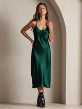 [Dark Green] SilkSilky  Spaghetti Strap V Neck Dress 001